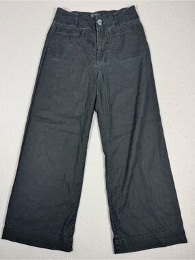 Maeve The Colette High-Rise Wide Leg Cropped Linen Blend Pants In Black Size 26